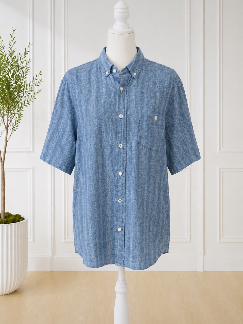 Weatherproof Vintage Linen Blend Short-Sleeve Button-Down Shirt Size L Coastal